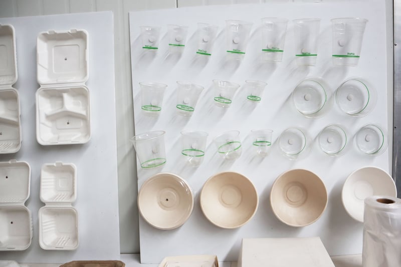 Eco-friendly and environmentally friendly food packaging range offered by FoodByUs Supplier, CP Blossom. Cups and bowls of various sizes.