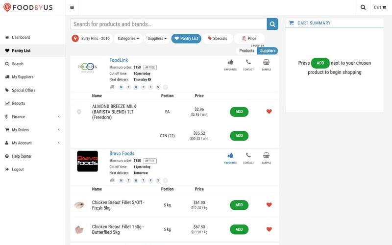 FoodByUs Pantry Feature helps you save time on re-ordering