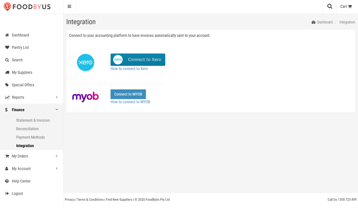Connect your Xero or MYOB account to FoodByUs for simple invoice management